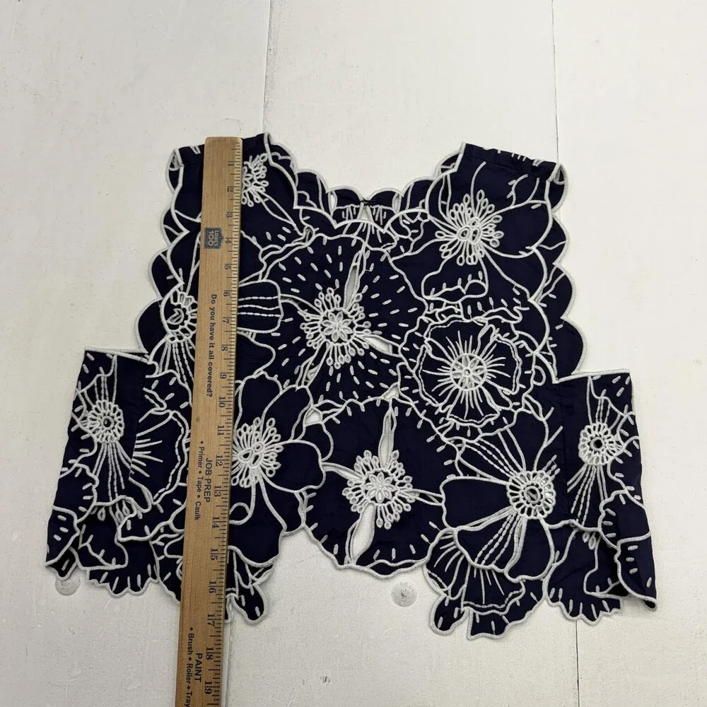 FARM Top Womens S Blue Embroidered Lace Floral Cropped Sleeveless Summer Casual
